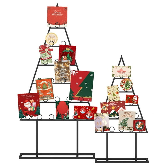 Costway 2 Pack Christmas Tree Card Holder with 36 Round Clips Metal Hanging Rack Black