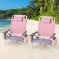 thumbnail image 1 of Costway 2-Pack Folding Backpack Beach Chair 5-Position Outdoor Reclining Chairs with Pillow Pink, 1 of 10