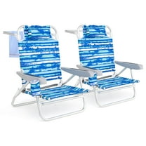 Costway 2 Pack Folding Beach Chair Lightweight Lay Flat Lounge Chair with Head Pillow Blue