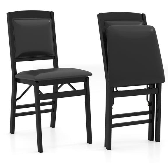 Costway 2 Pack Folding Chairs Foldable Chairs with PVC Padded Seat & High Backrest Black