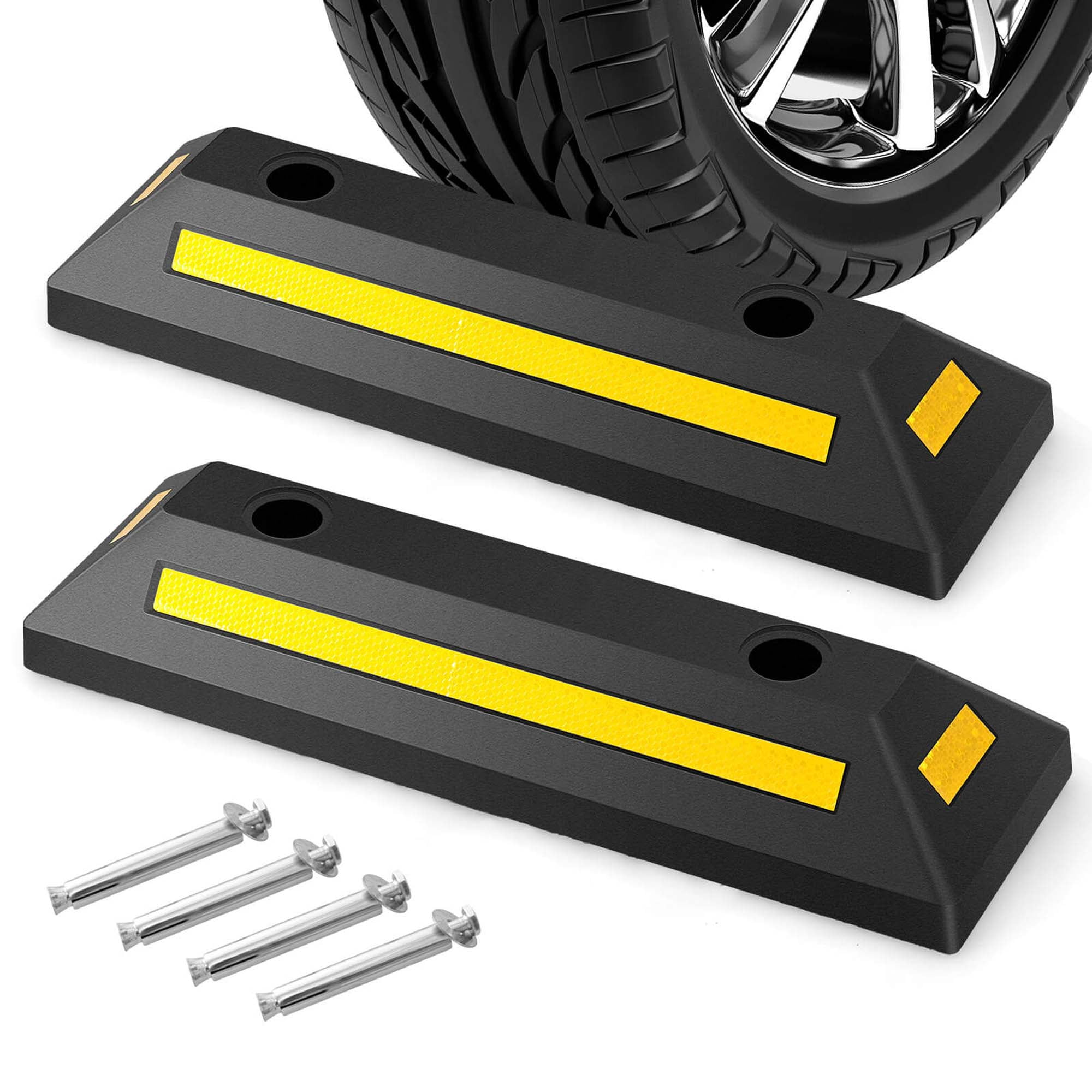 Costway 2 Pcs Rubber Curb Garage Vehicle Floor Stopper Heavy Duty for Parking Safety