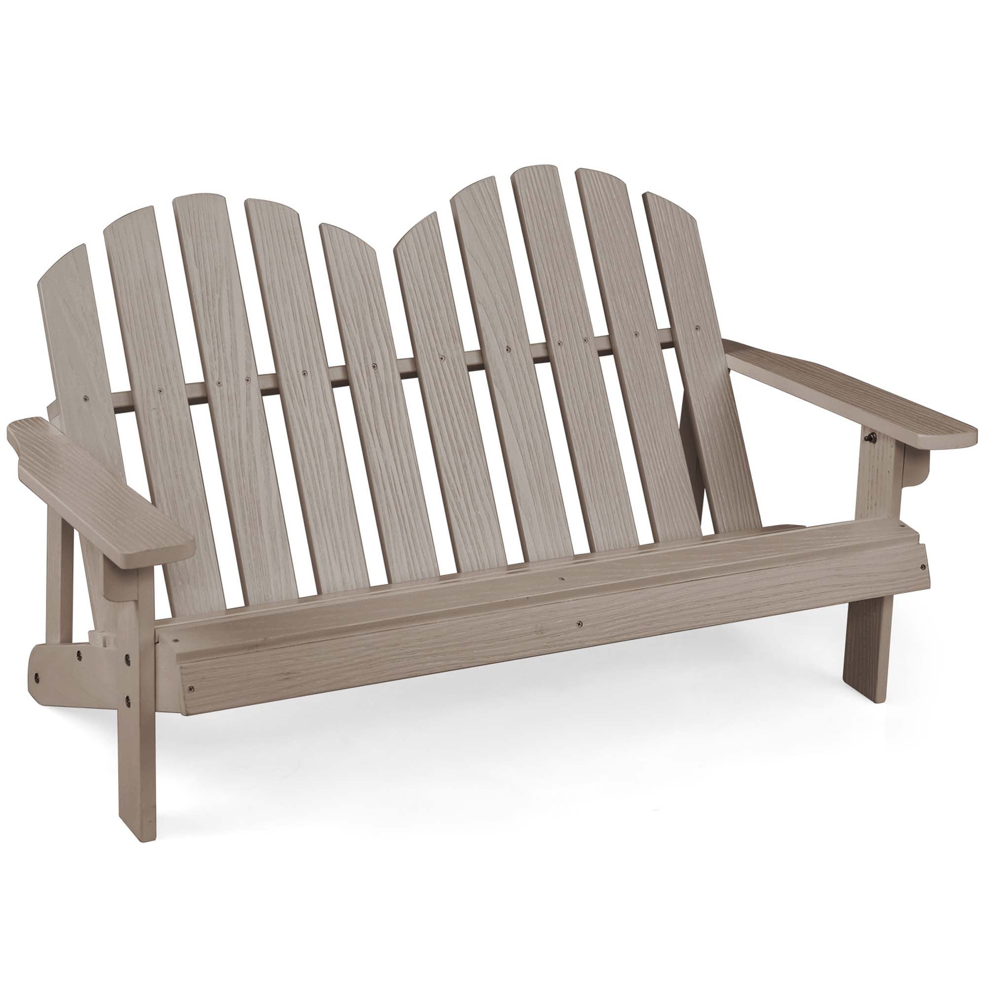 Costway 2 Person Adirondack Chair Kid Solid Wood Loveseat Backrest Arm Rest Patio Gray