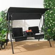 Costway 2-Person Canopy Porch Swing Padded Chair Cooler Bag Rotatable Tray Black