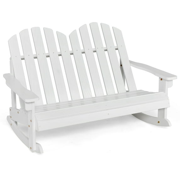Costway 2 Person Kid Adirondack Rocking Chair Outdoor Backrest Armrest Solid Wood White