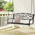 thumbnail image 1 of Costway 2-Person Metal Porch Swing with Table and Chairs, Brown, 1 of 12