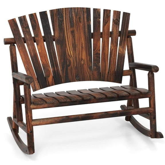 Costway 2-Person Outdoor Adirondack Rocking Chair with High Back and Slatted Seat