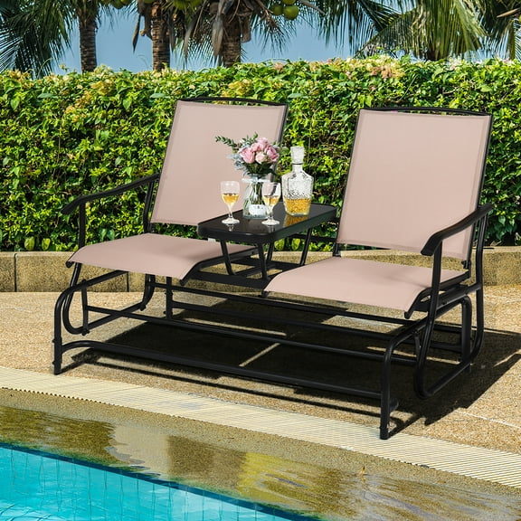 Costway 2 Person Outdoor Patio Double Glider Chair Loveseat Rocking Brown