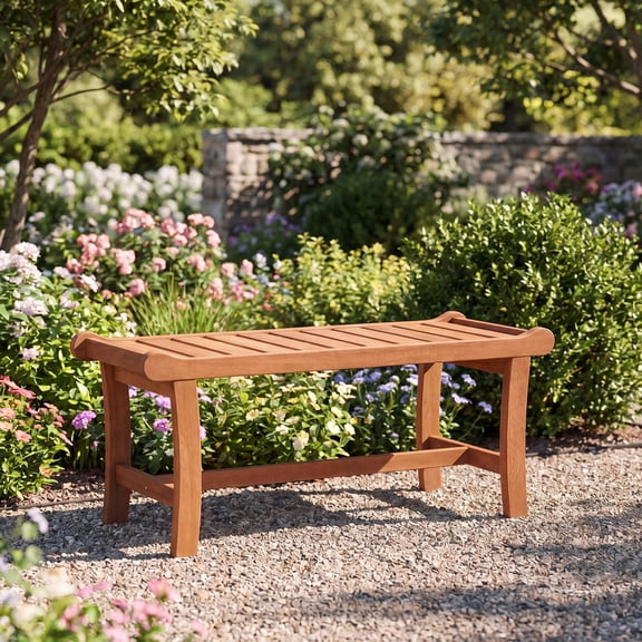 Costway 2-Person Outdoor Wood Bench Set of 1, 41.5" Patio Backless Dining Bench with Slatted Seat