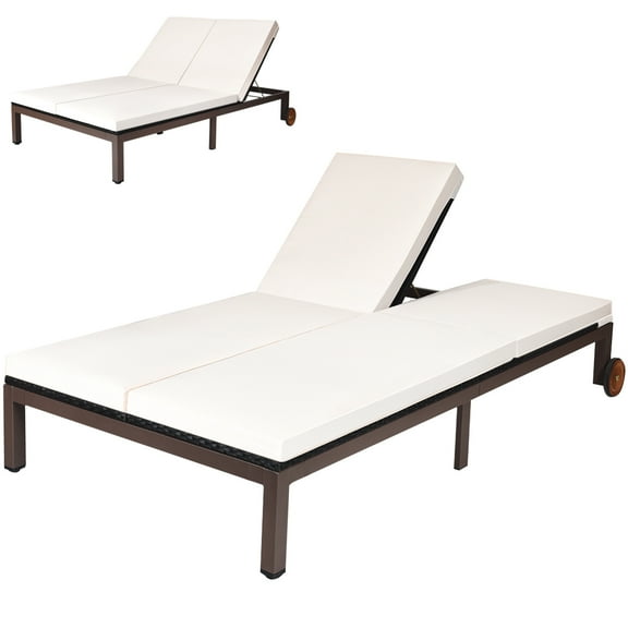Costway 2-Person Patio Rattan Chair Recliner Adjustable Cushioned W/Wheel