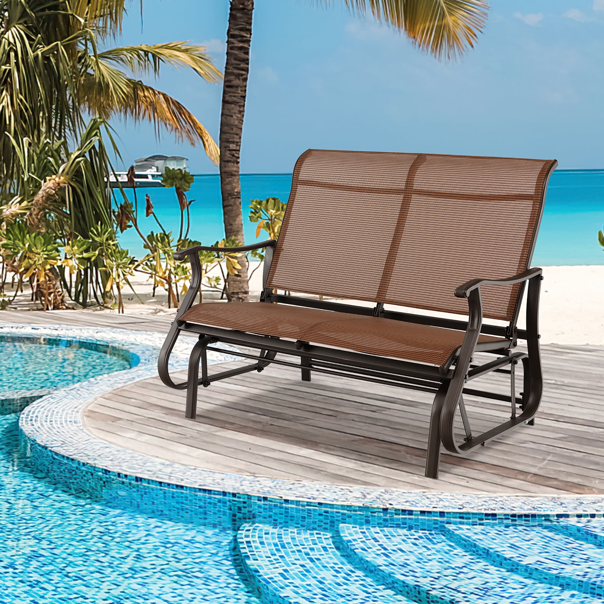 Outsunny 2-Person Wicker Patio Glider Loveseat – Black Rattan Swing Bench For Deck Or Yard