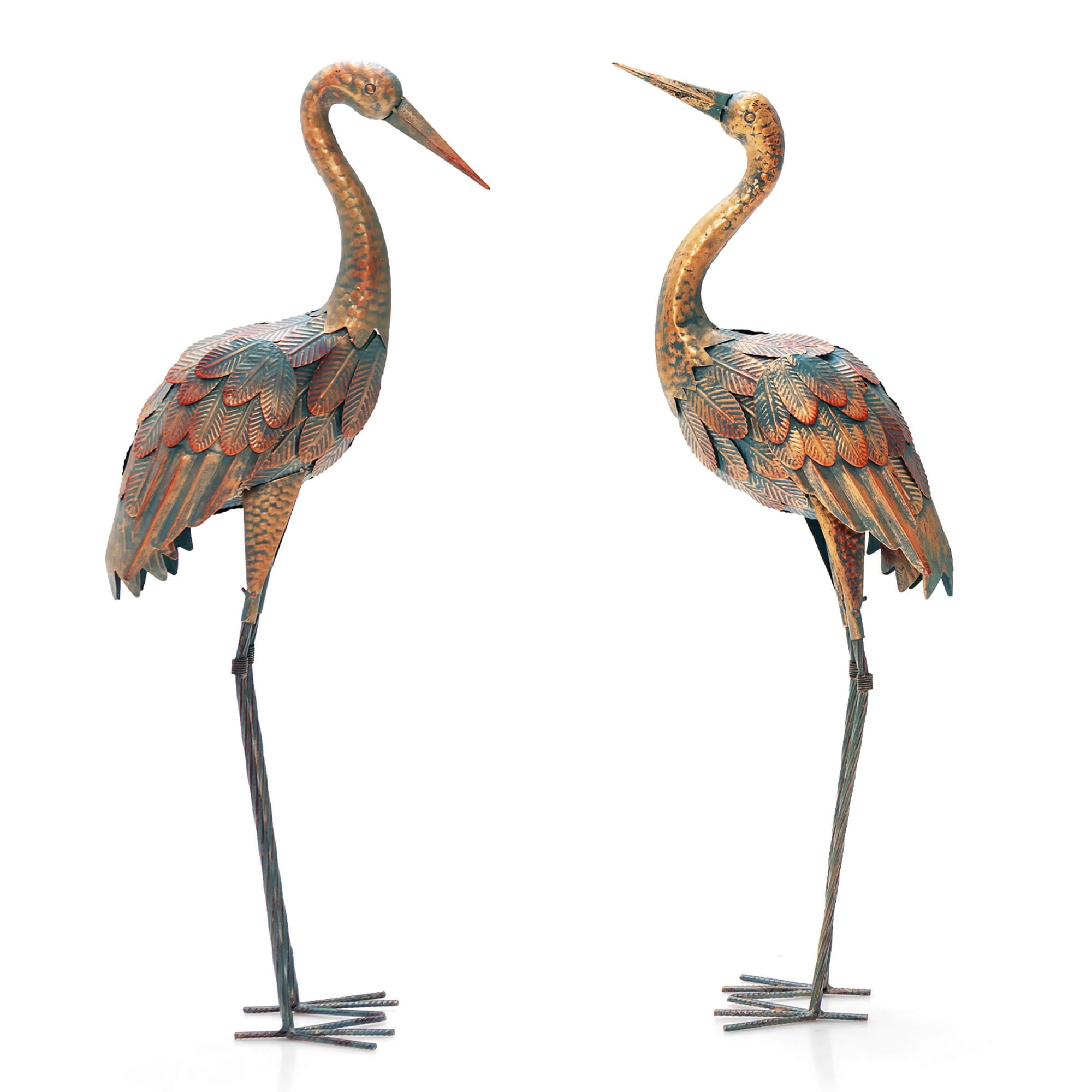 Costway 2-Piece Metal Crane Garden Statue Sculpture Set Outdoor Yard Lawn Decoration