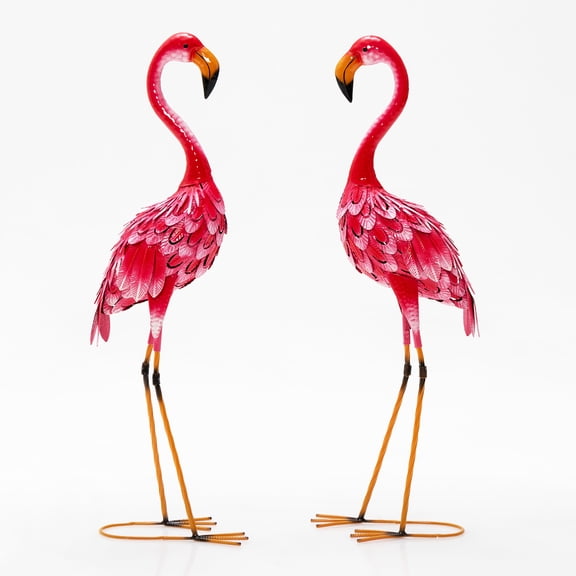 Costway 2-Piece Metal Flamingo Garden Statue Sculpture Set Yard Lawn Decoration Pink