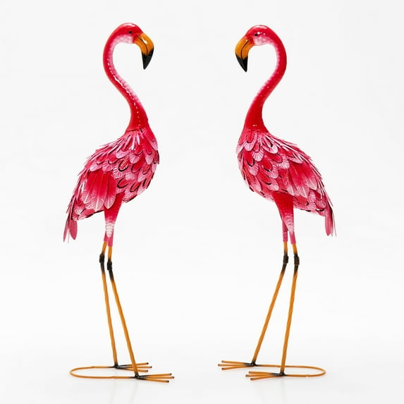Costway 2-Piece Metal Flamingo Garden Statue Sculpture Set Yard Lawn Decoration Pink