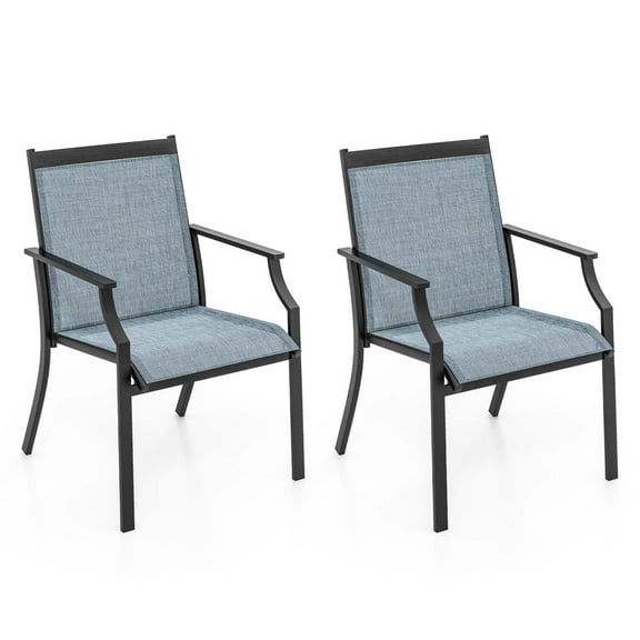 Costway 2 Piece Patio Dining Chairs Large Outdoor Chairs with Breathable Seat & Metal Frame Blue/Coffee/Grey/Red