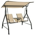 thumbnail image 1 of Costway 2-Seat Outdoor Patio Swing Adjustable Canopy Tempered Glass Table Top Cup Holder Beige, 1 of 10