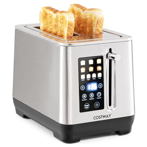Costway 2 Slice Toaster with 6 Browning Levels, 4 Bread Types, Crumb Tray for Breads Silver