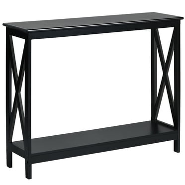 Costway 2-Tier Console Table x-Design Bookshelf Sofa Side Accent Table w/Shelf Black