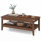 Costway 2-Tier Rectangle Center Table with Slatted Storage Shelf ...
