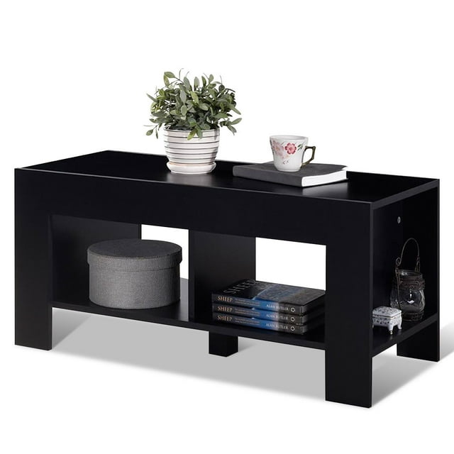 Costway 2-Tier Wood FURNITURE Coffee Table Sofa Side w/ Storage Shelf ...