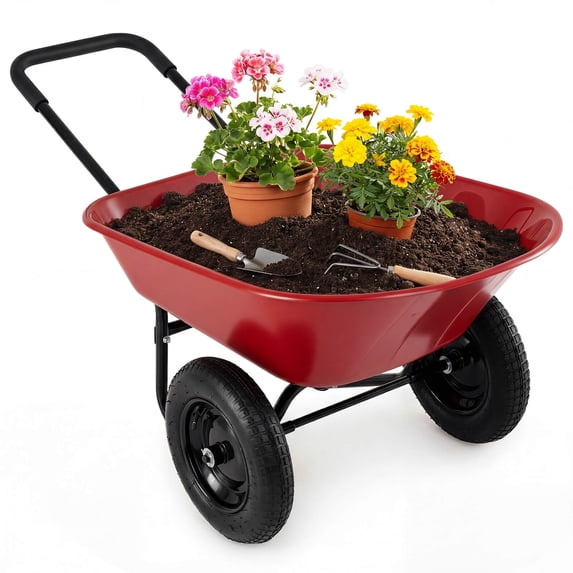 Costway 2 Tire Wheelbarrow Garden Cart Heavy-duty Dolly Utility Cart Red