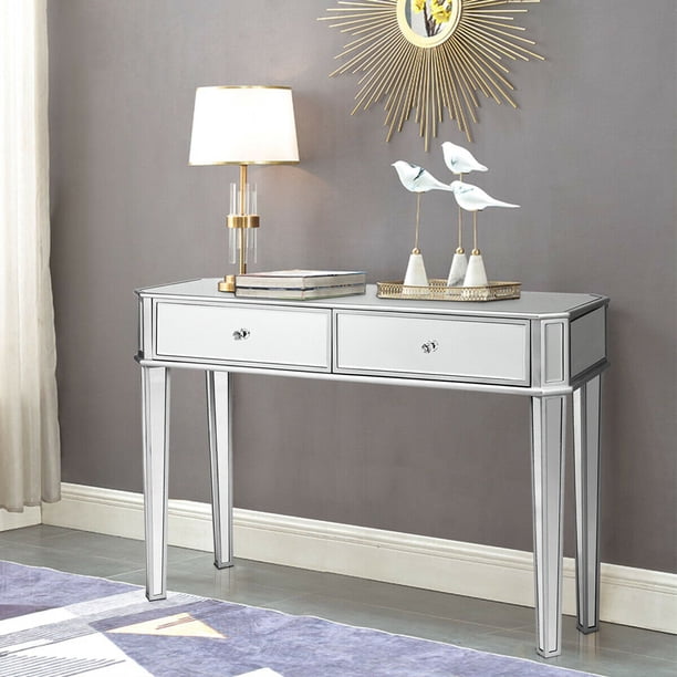 Costway 2 ed Vanity Make-Up Desk Silver Glass Console Dressing Table -  Walmart Business Supplies
