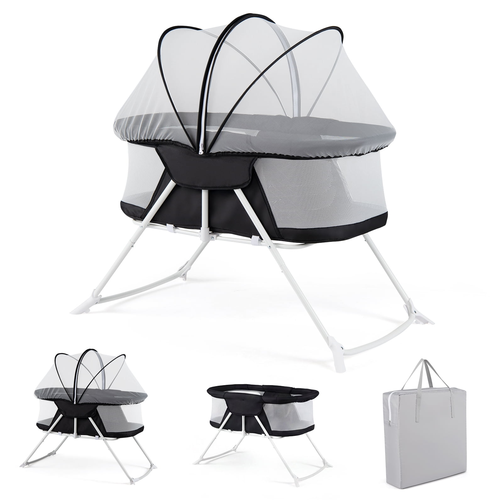 Costway 2 in 1 Baby Bassinet with Rocking Motion with Breathable Mesh Black