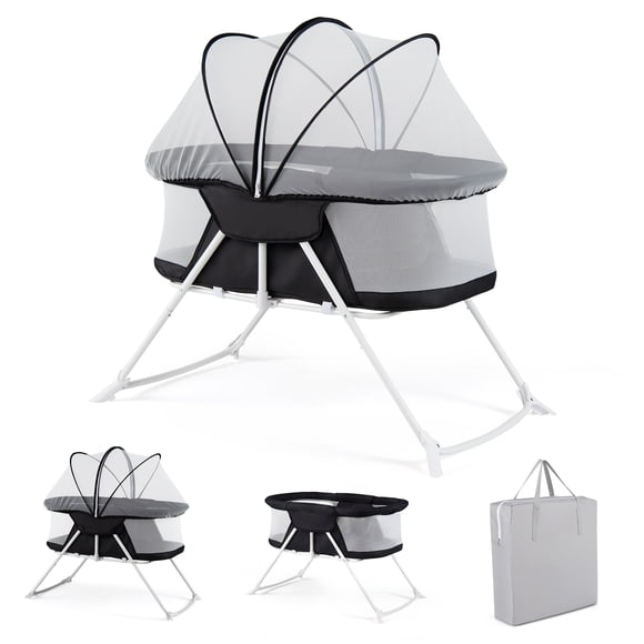 Costway 2 in 1 Baby Bassinet with Rocking Motion with Breathable Mesh Black