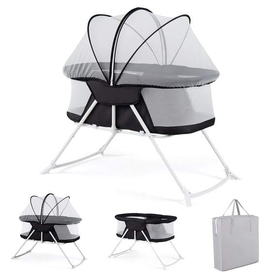 Costway 2 in 1 Baby Bassinet with Rocking Motion with Breathable Mesh Black