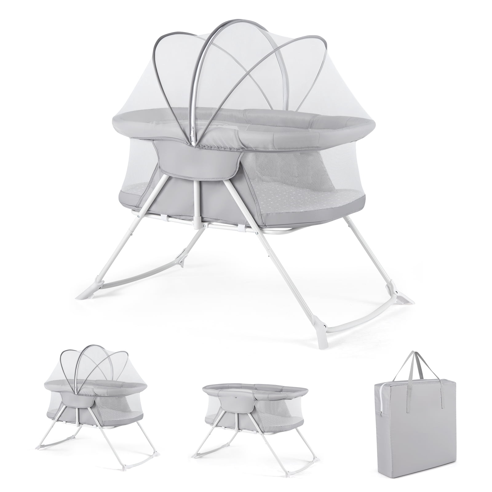 Costway 2 in 1 Baby Bassinet with Rocking Motion with Breathable Mesh Gray