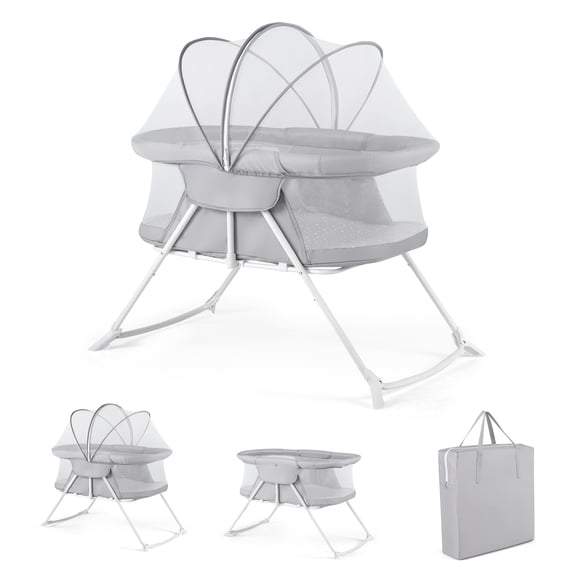 Costway 2 in 1 Baby Bassinet with Rocking Motion with Breathable Mesh Gray