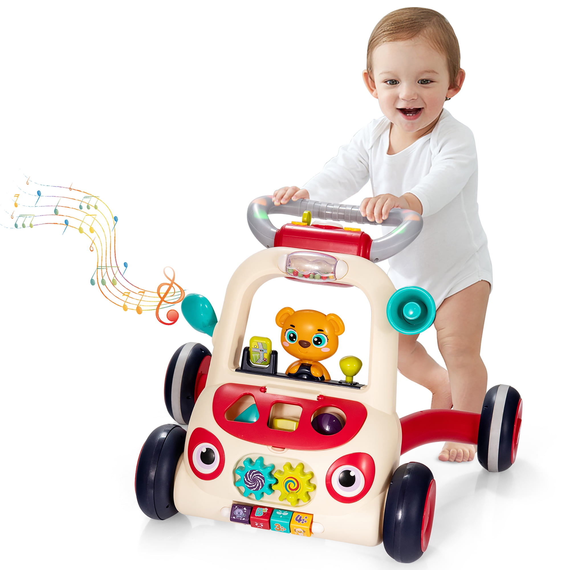 Costway 2 in 1 Baby Walker Sit to Stand Baby Push Walker w Music