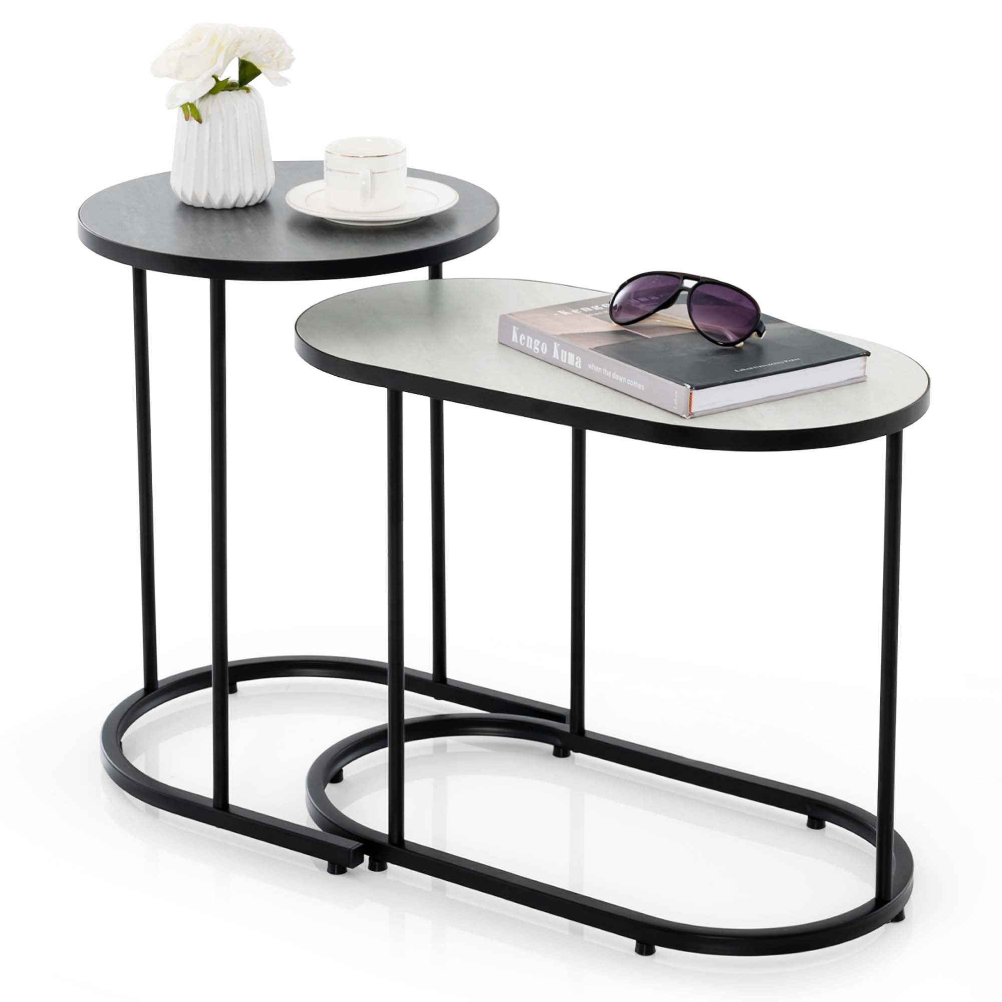 Costway 2-in-1 Design Faux Marble Top Tea Table Nesting Coffee 