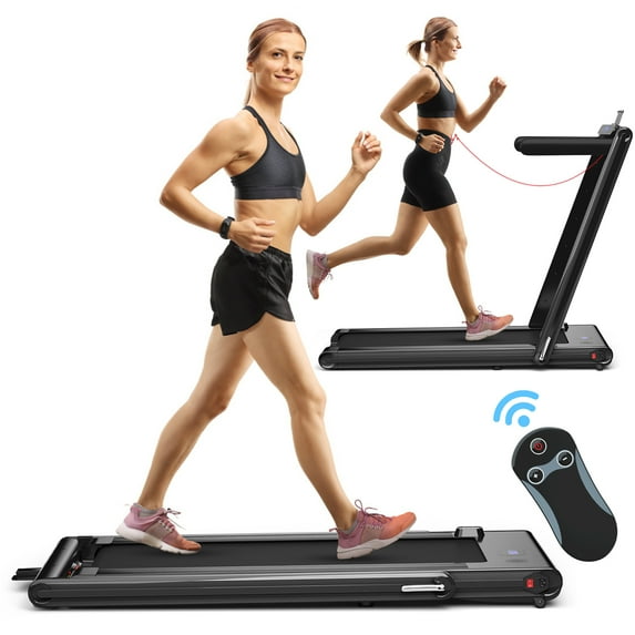 Costway 2-in-1 Folding Treadmill 2.25HP Jogging Machine w/ Dual LED Display Black