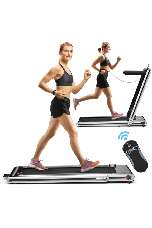 2-in-1 Folding Treadmill 2.25HP Jogging Machine w/ Dual LED Display Silver