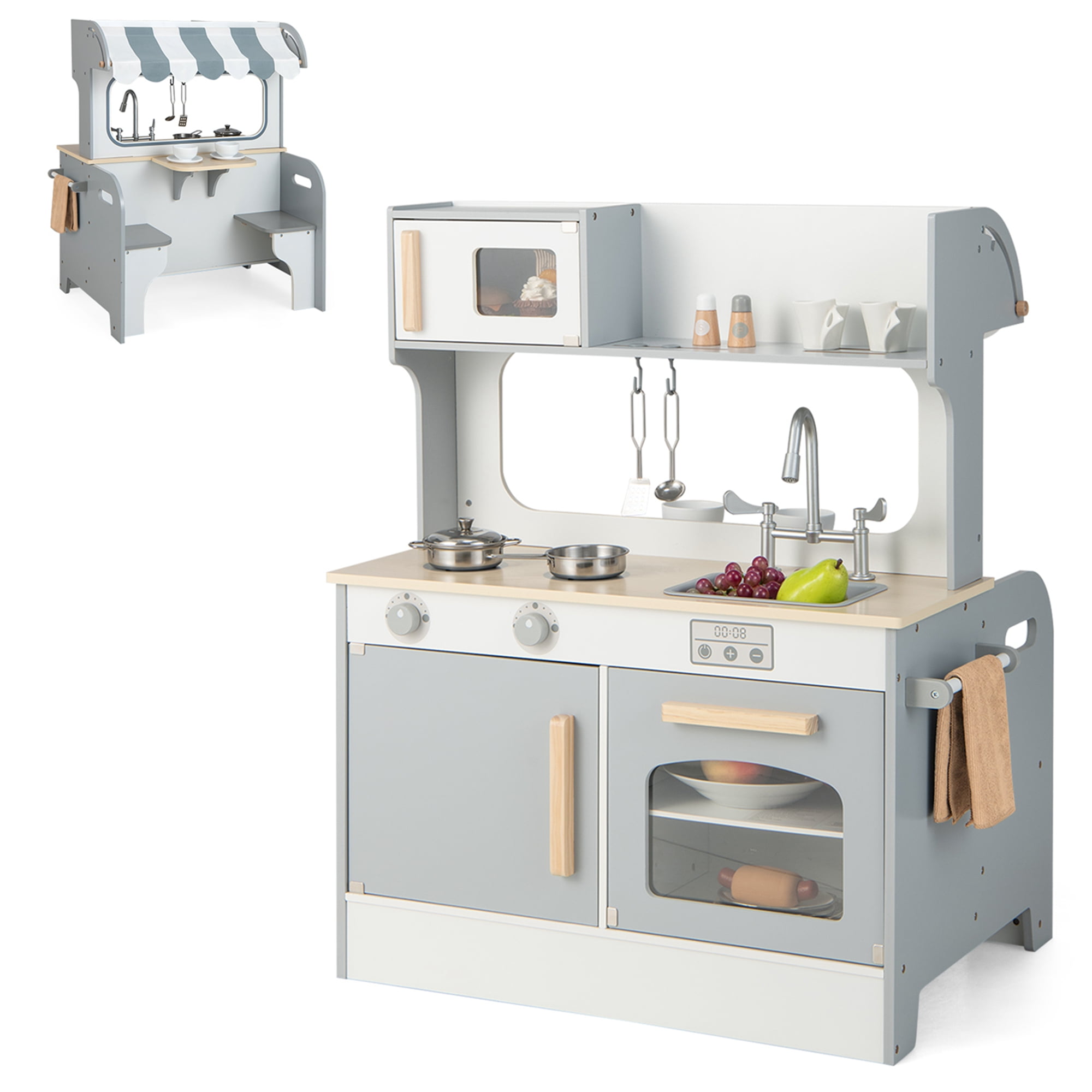 Costway 2in1 Kids Play Kitchen & Restaurant DoubleSided Wooden Set
