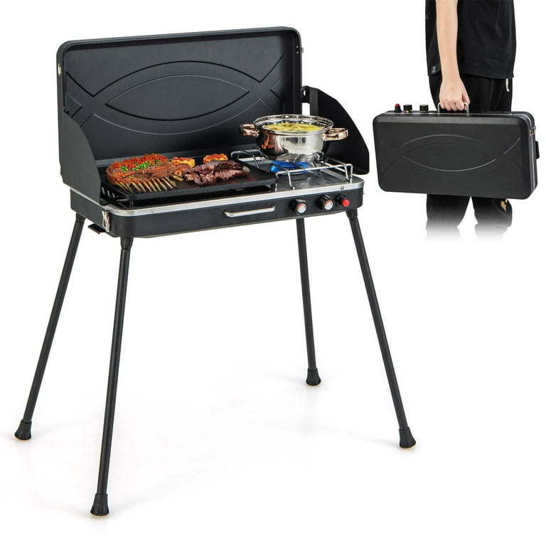 Propane 2 Burner Folding Camping Stove With Griddle, Portable Gas Stove