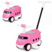 Costway 2-in-1 Ride On Push Car with Horn & Under-Seat Storage for Toddlers 1-3 Years Old Pink + White