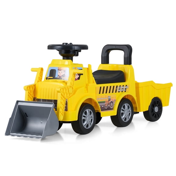 Costway 2-in-1 Ride on Excavator with Detachable Trailer Shovel Hidden Seat Storage Music