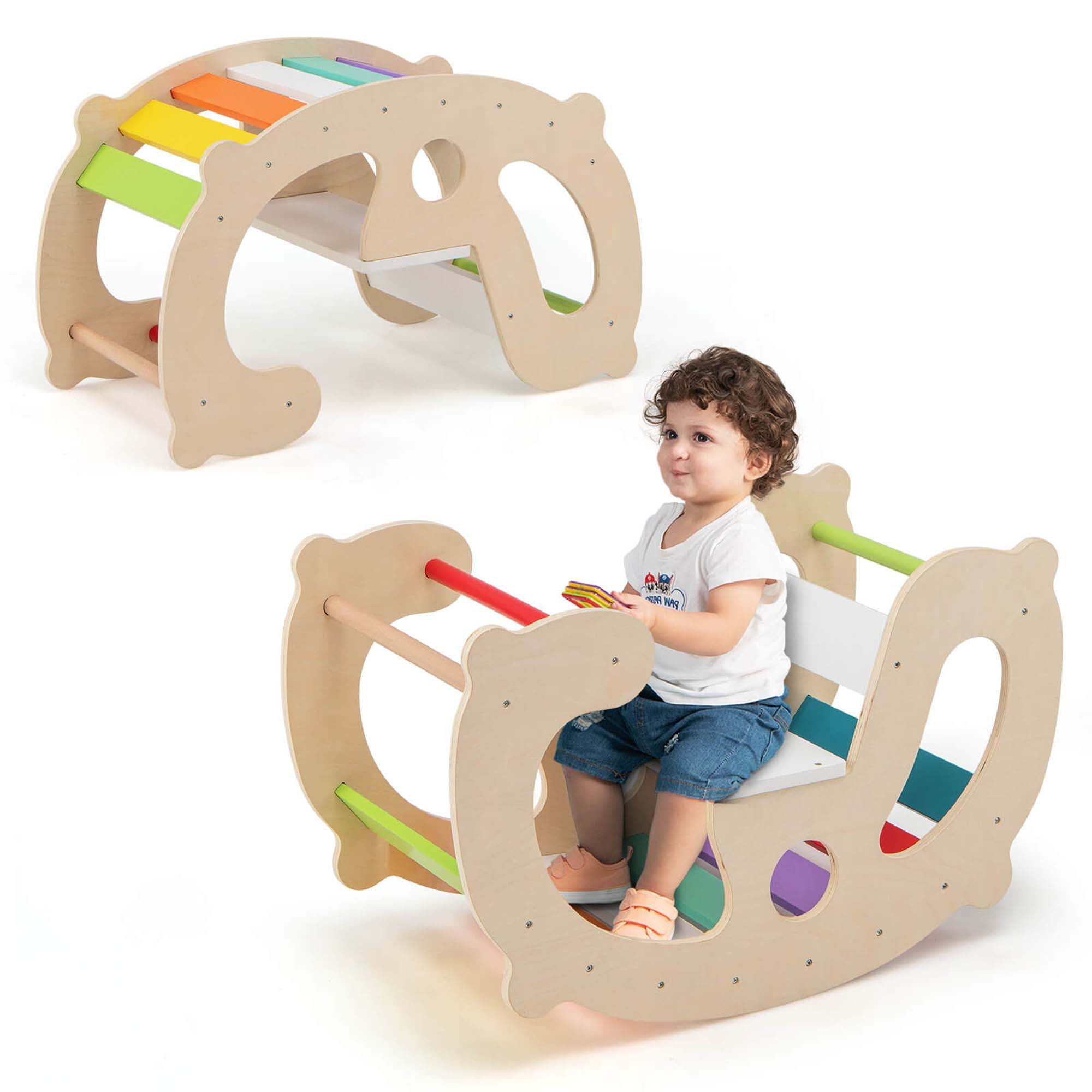 Costway 2-in-1 Rocking Horse Arch for Kids Montessori Climbing Toys with Rocker Multi-color