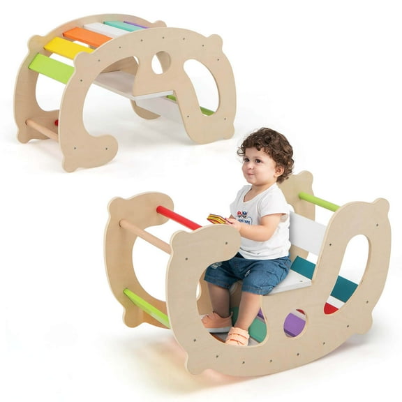 Costway 2-in-1 Rocking Horse Arch for Kids Montessori Climbing Toys with Rocker Multi-color