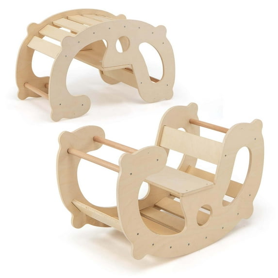 Costway 2-in-1 Rocking Horse Arch for Kids with Rocker Arch Climber Comfortable Backrest Natural