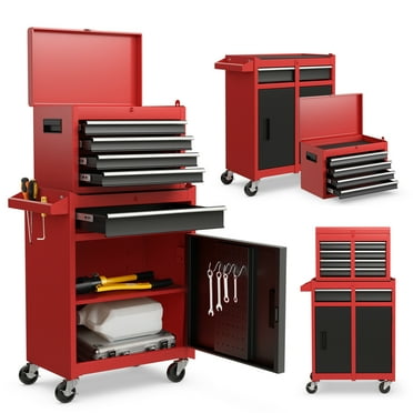 Costway 2 in 1 Tool Chest & Cabinet with 5 Sliding Drawers Rolling Garage Box Organizer