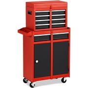 Costway 2 in 1 Tool Chest & Cabinet with 5 Sliding Drawers Rolling Garage Box Organizer