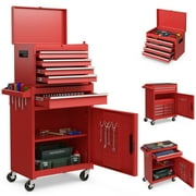 Costway 2 in 1 Tool Chest & Cabinet with 5 Sliding Drawers Rolling Garage Organizer Red