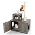 thumbnail image 1 of Costway 2-in-1 Wooden Litter Box Enclosure with Cat Tree Hidden Washroom Furniture Gray, 1 of 10