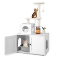 thumbnail image 1 of Costway 2-in-1 Wooden Litter Box Enclosure with Cat Tree Hidden Washroom Furniture White, 1 of 10
