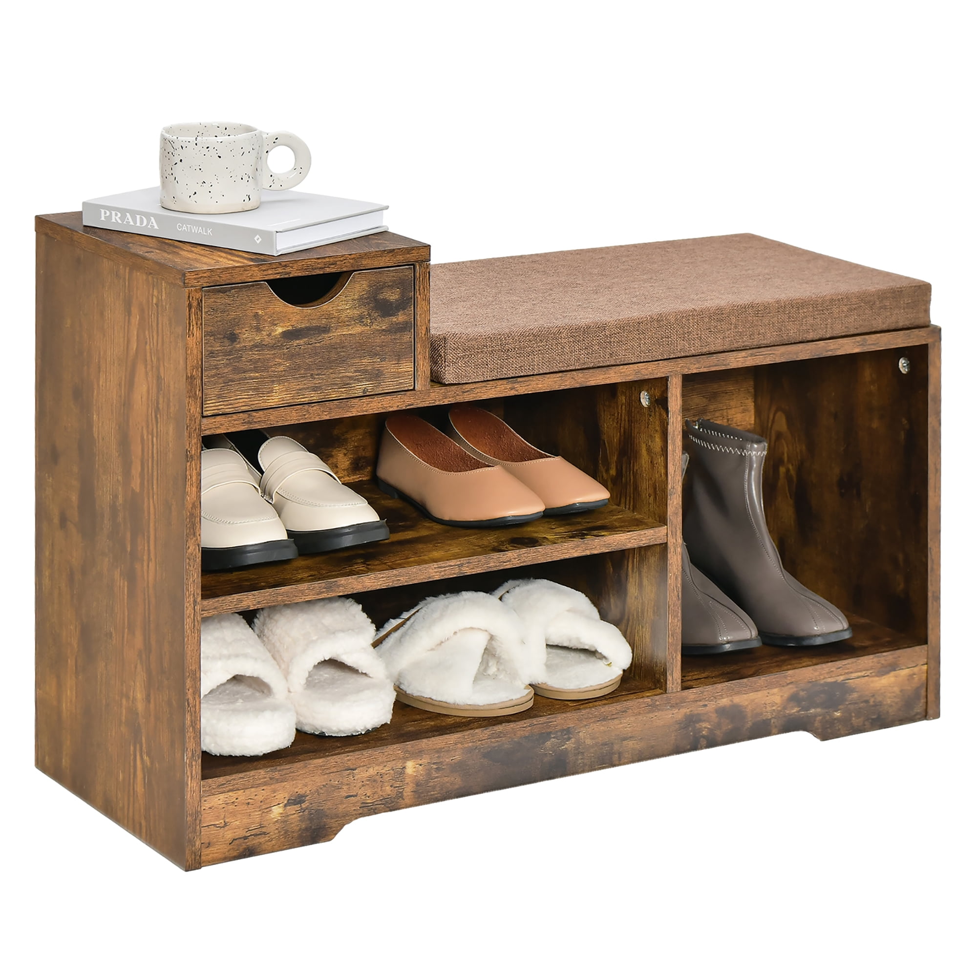 Costway Shoe Storage Bench With Cushion Shoe Storage Organizer Shoe Rack  Entryway Grey/natural : Target