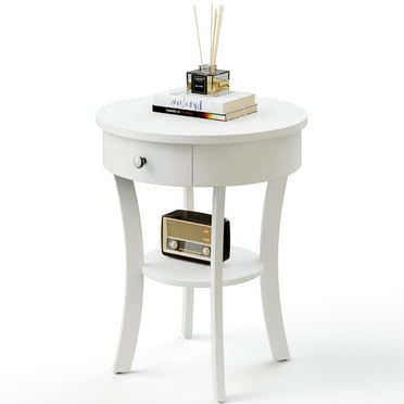 Costway 2-tier Side End Sofa Table Round Nightstand for Bedroom Living Room White