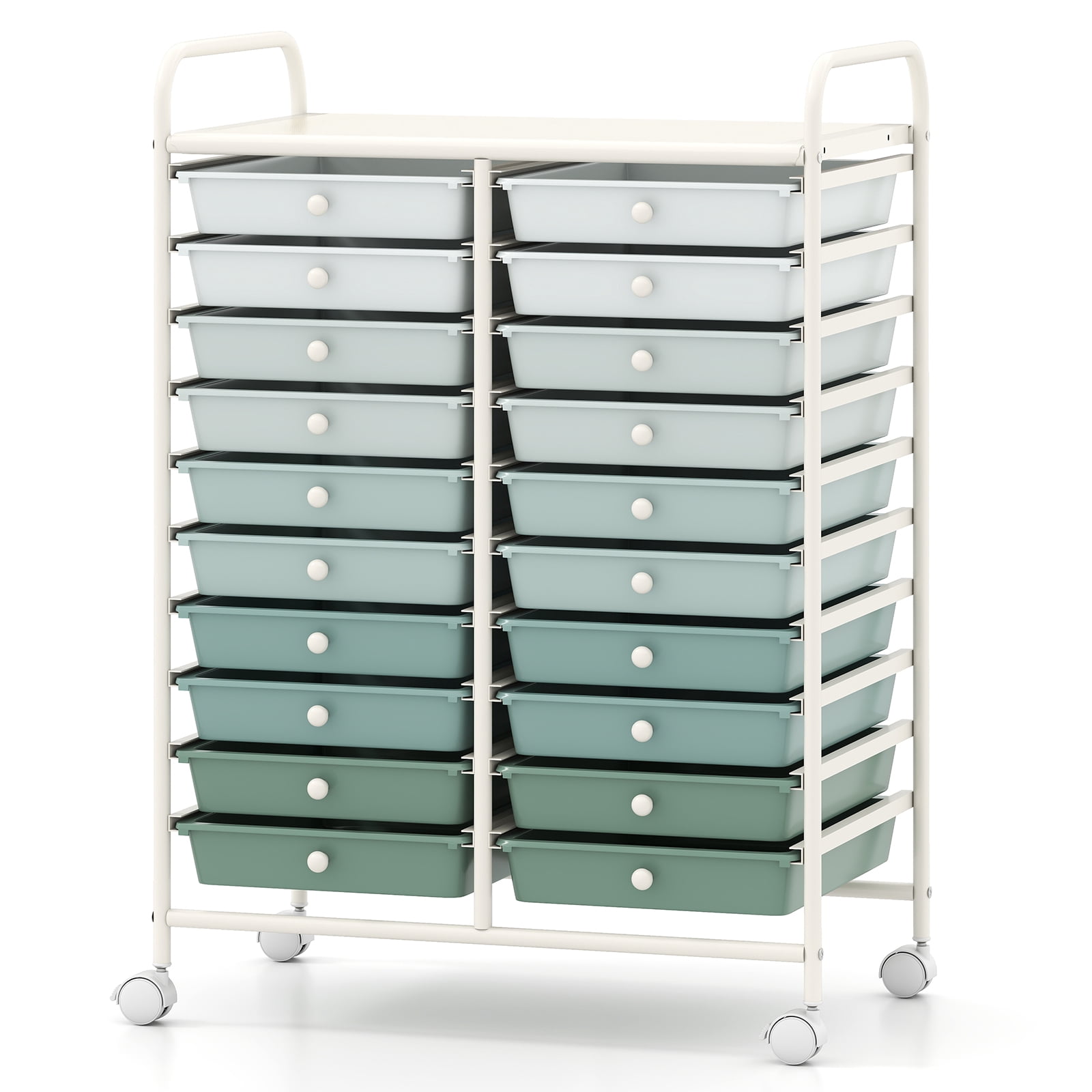 Costway 20-Drawer Rolling Art & Craft Storage Cart with Removable Drawers & Metal Frame,Lockable Wheels Gradient Green