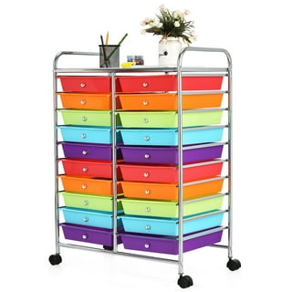 Easyfashion 15 Drawer Rolling Storage Mobile Storage Trolley Home Office Organizer, Multi-Color
